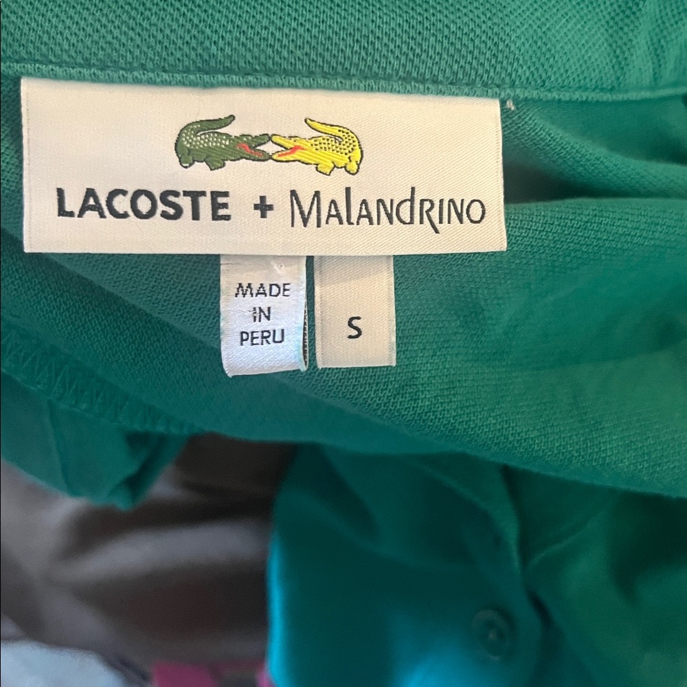 LACOSTE + Malandrino Green Batwing 1/4 Sleeve Fitted Polo Hirt, size S - Picture 8 of 10